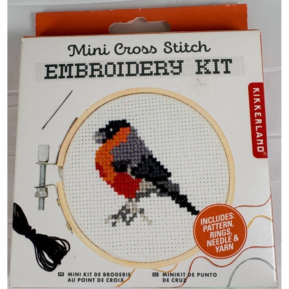 Kikkerland Mini Cross Stitch Embroidery Kit - Oriole Bird Orange Black Grey NEW